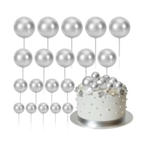 20pcs Set of Shiny Faux Balls Cake Toppers – Silver