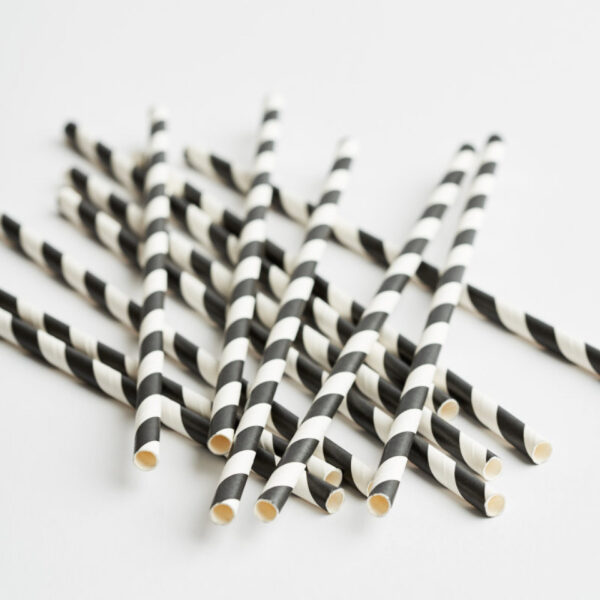 black and white stripe paper straws