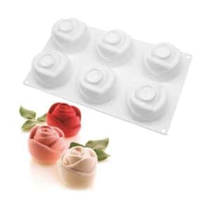 6 Cavity Rose Shape Mousse Cake,Chocolate,Jelly,Candy Silicone Mould 1pc