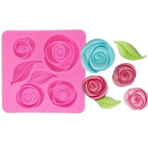 Pouf Roses And Leaves 3D Silicone Fondant Mould