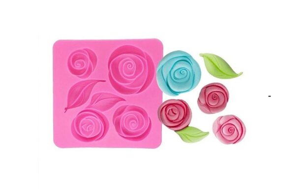 Pouf Roses And Leaves 3D Silicone Fondant Mould