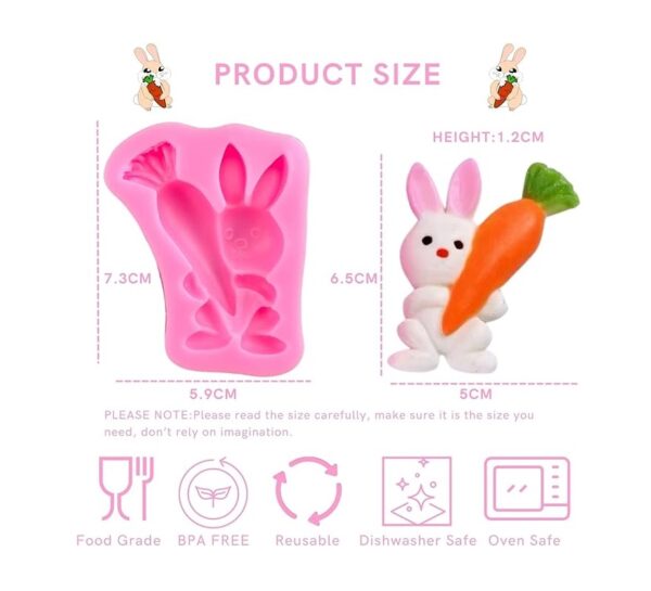 Rabbit Holding Carrot Shape 3D Silicone Mould Size