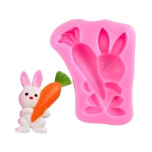 Rabbit Holding Carrot Shaped 3D Silicone Fondant Mould