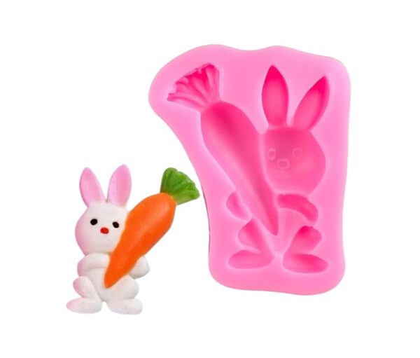 Rabbit Holding Carrot Shaped 3D Silicone Fondant Mould