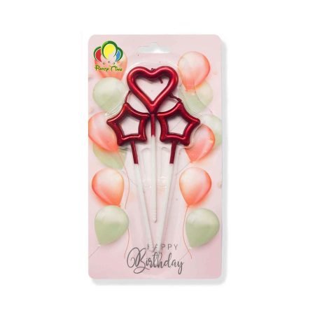 3-Pieces Heart and Star Birthday Candles Set, Cake Topper – Red