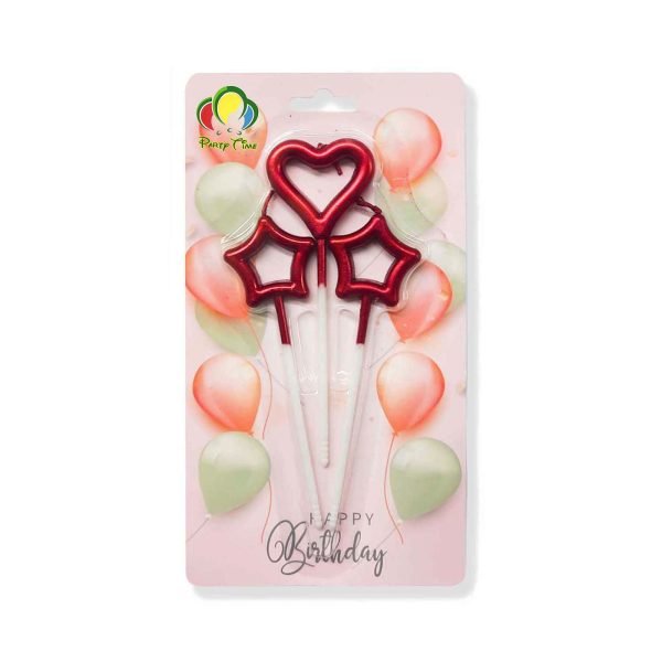 3-Pieces Heart and Star Birthday Candles Set, Cake Topper – Red