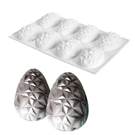 8 Cavity Easter Geometric Egg Shaped Chocolate, Jelly, Candy Silicone Mould 1pc