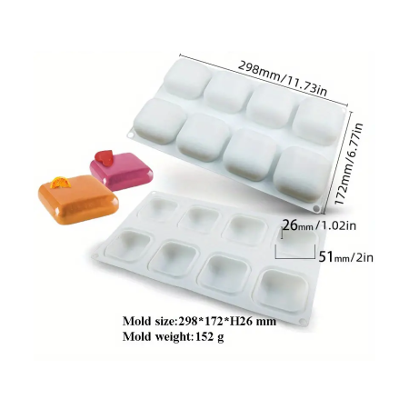 8 Cavity Square Stone Mousse Cake Shaped Silicone Mould 1pc
