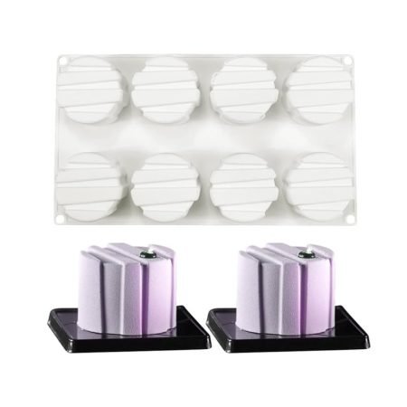 8 Cavity Small Cylinder Square Shape Mousse Cake, Ice Cream, Chocolate Silicone Mould 1pc