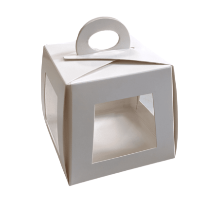 Pastry Box with Handle Height 8.5cms Base 9.5cms (4 sided window)