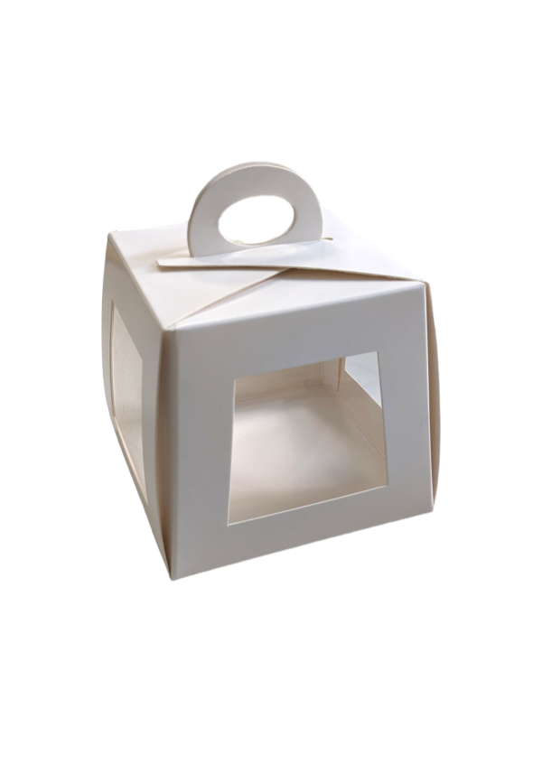 Pastry Box with Handle Height 8.5cms Base 9.5cms (4 sided window)