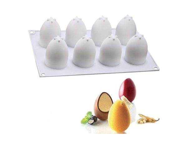 8 Cavity Egg Shaped Mousse Cake, Chocolate, Jelly, Candy Silicone Mould 1pc