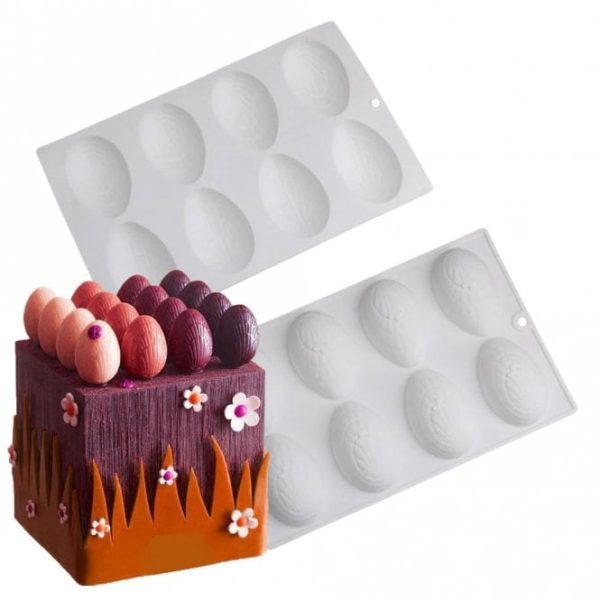 8 Cavity Embossed Egg Shaped Chocolate, Jelly, Candy Silicone Mould 1pc