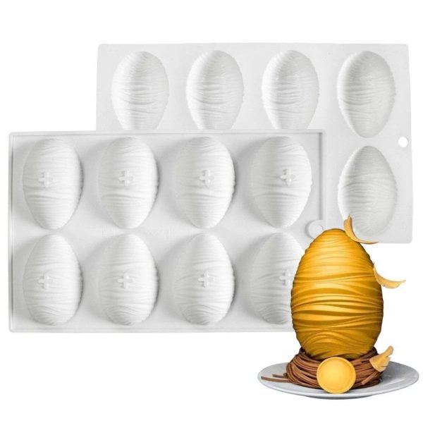 8 Cavity Engraved Egg Shaped Chocolate, Jelly, Candy Silicone Mould 1pc