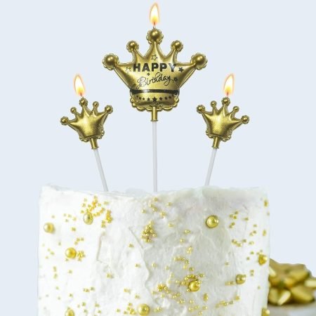 3-Pieces Prince Crown Birthday Candles Set – Gold