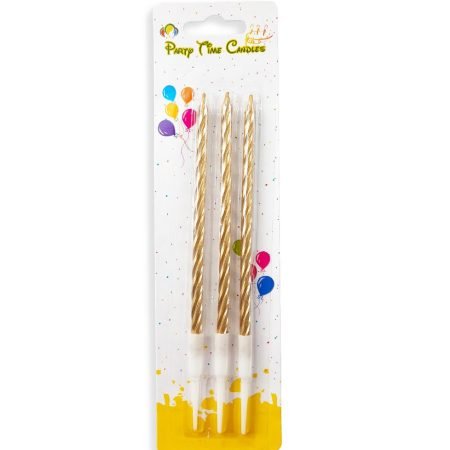 3-Pieces Long Spiral Shiny Birthday Candle – Gold