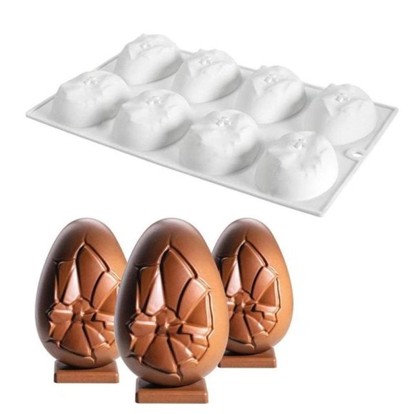 8 Cavity Indent Effect Egg Shaped Chocolate, Jelly, Candy Silicone Mould 1pc