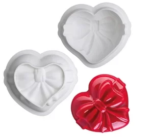 Heart with Ribbon Shaped Mousse Cake, Chocolate, Jelly, Candy Silicone Mould 1pc