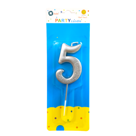 Number Five Shape Silver Shiny Birthday Candle