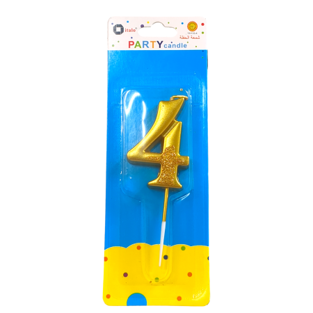 Number Four Shape Gold Shiny Birthday Candle