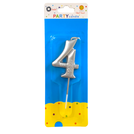 Number Four Shape Silver Shiny Birthday Candle