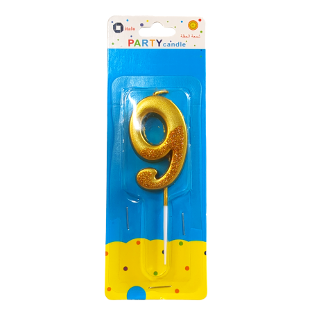 Number Nine Shape Gold Shiny Birthday Candle