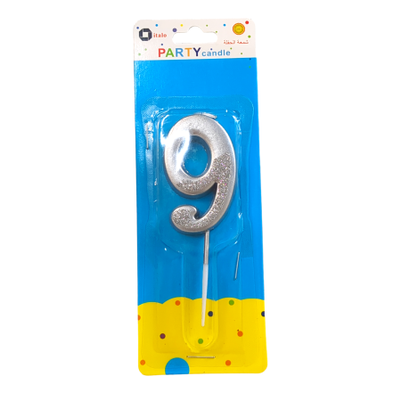 Number Nine Shape Silver Shiny Birthday Candle