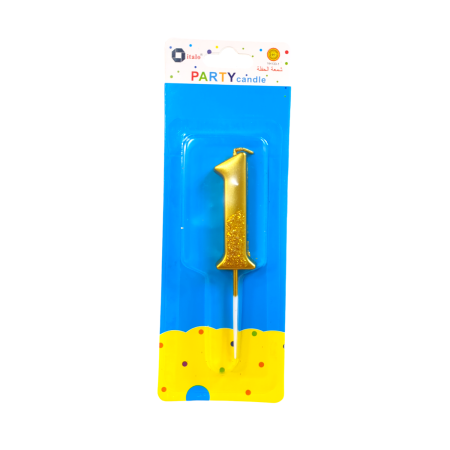 Number One Shape Gold Shiny Birthday Candle