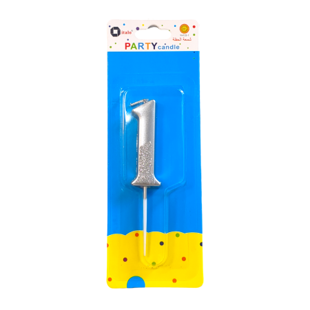 Number One Shape Silver Shiny Birthday Candle