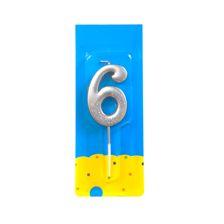 Number Six Shape Silver Shiny Birthday Candle