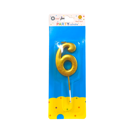 Number Six Shape Gold Shiny Birthday Candle