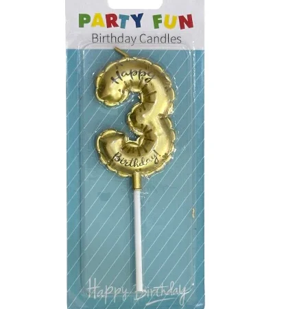Number Three  Birthday Candles – Gold