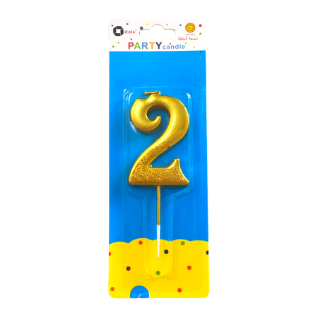 Number Two Shape Gold Shiny Birthday Candle