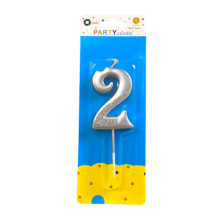 Number Two Shape Silver Shiny Birthday Candle