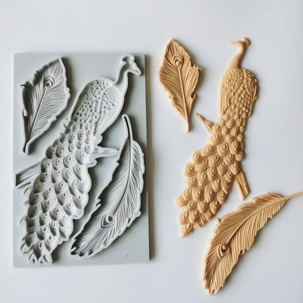 Peacock and Feathers Shaped Silicone Fondant Mould