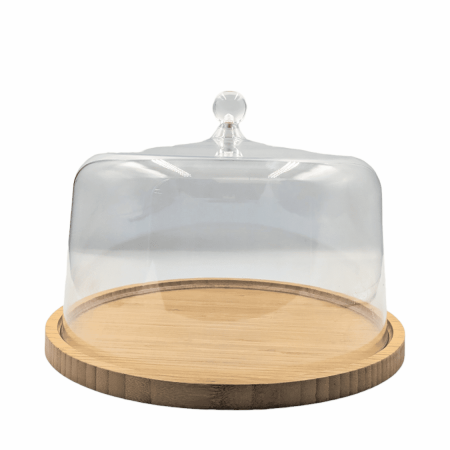 Wooden Cake Stand With Acrylic Dome (29.5cm x 21cm)