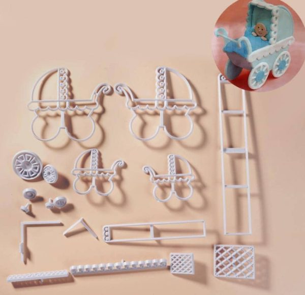 Pram Baby Shower Cake Fondant Cookie Cutter Set