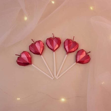 Metallic Finished Heart Shape Candle Red