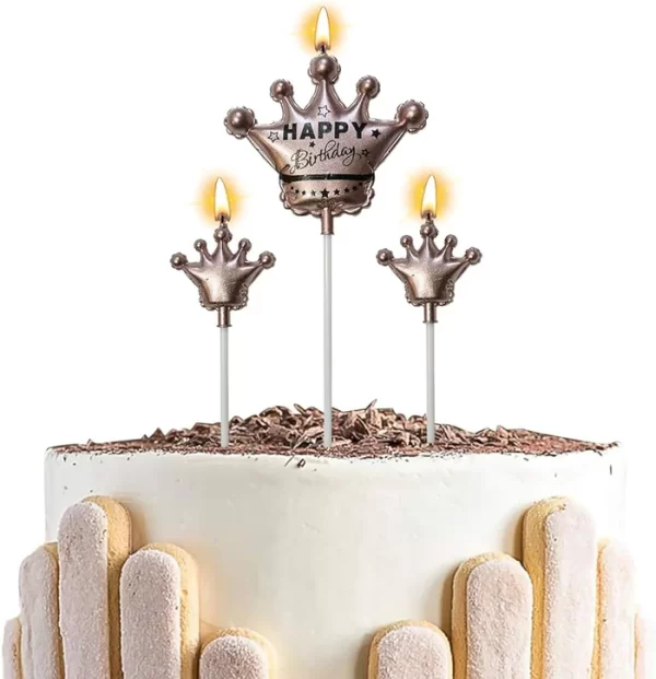 3-Pieces Prince Crown Birthday Candles Set – Rose Gold