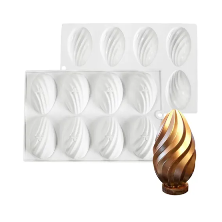8 Cavity Easter Swirl Egg Shaped Chocolate, Jelly, Candy Silicone Mould 1pc