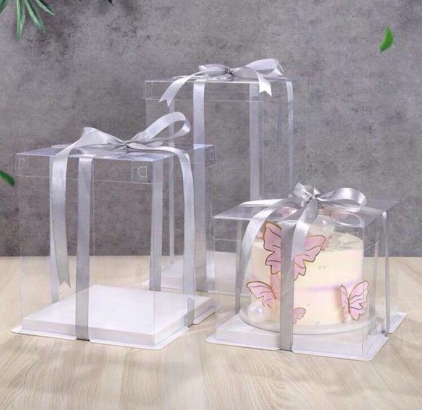 Square White Clear Lid Tall Cake Box 22cm X 22cm x 17cm