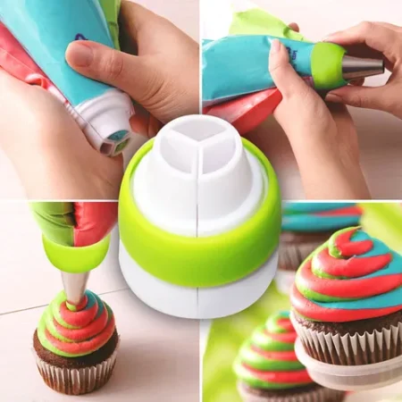 Icing Piping Bag Tri Coloured Nozzle Coupler Plastic 2cm Diameter