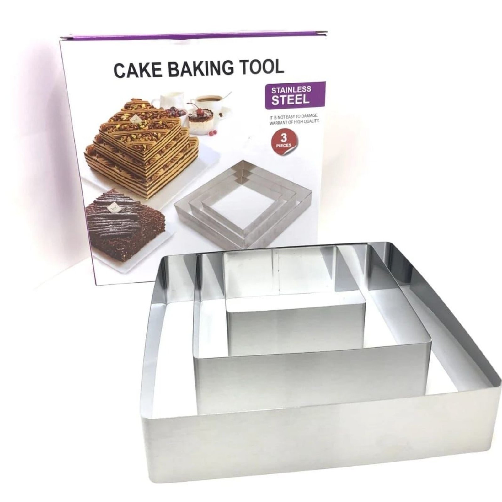 Cake Ring Square Stainless Steel 3pc Set - Cake Decorating Supplies Dubai