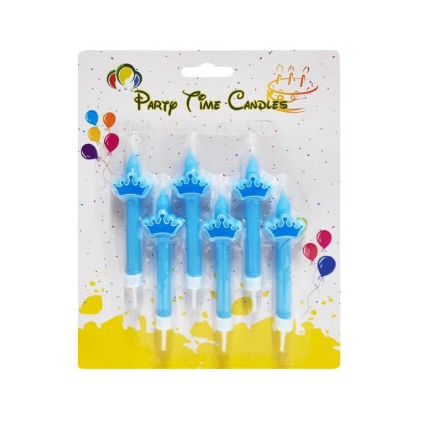 6-Pieces Prince Crown Birthday Candles Set – Blue