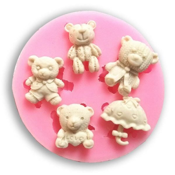 Teddy Bear & Umbrella 3D Shape Silicone Fondant Mould