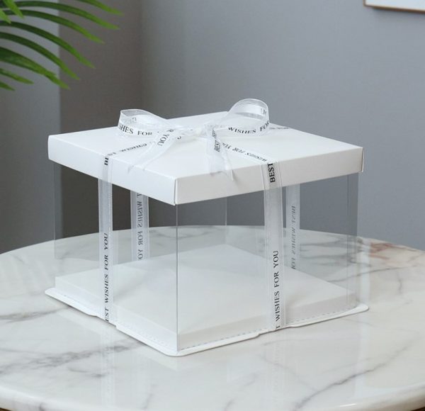 Square White Clear Tall Cake Box 26cm X 26cm x 24cm