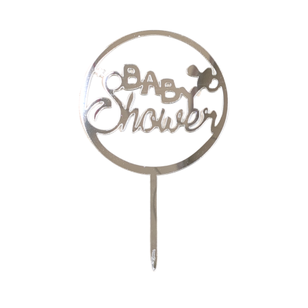 Silver Round Baby Shower Cake Topper
