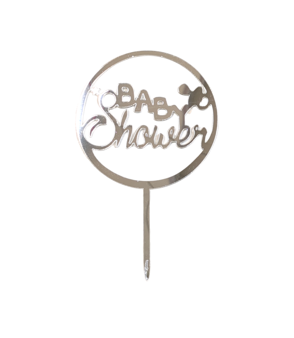 Silver Round Baby Shower Cake Topper