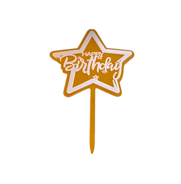 Gold Happy Birthday Star Cake Topper