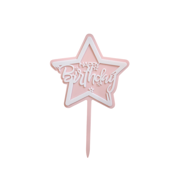 Pink Star Happy Birthday Cake Topper